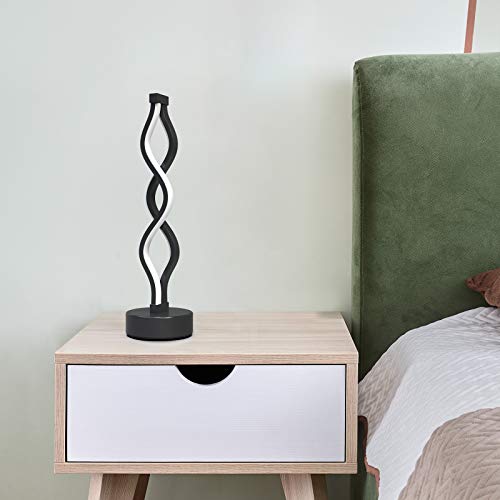 NUÜR Black Bedside Lamps Set of 2 Dimmable LED Nightstand Lamps for Bedroom & Living Room - Infinity Spiral Design