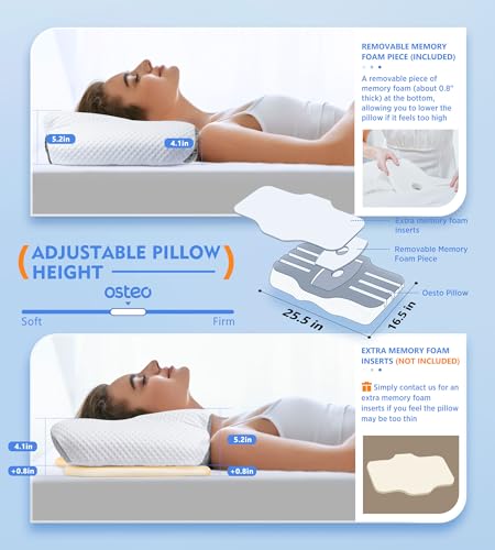 Osteo Cervical Pillow Queen White – Memory Foam Neck Support for Side & Back Sleepers