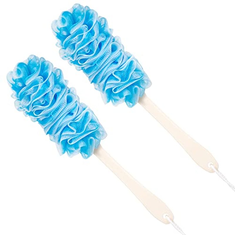 Loofah Back Scrubber for Shower,Loofah On a Stick,Anti-Slip Long Handle Bath Sponge Shower Brush,Soft Nylon Mesh Body Brush for Women&Men (Pack of 2, Blue)