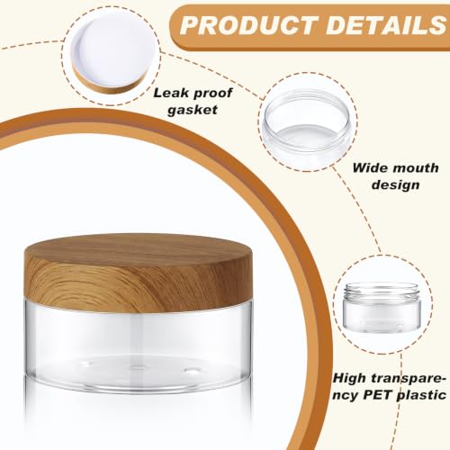 Clear Cosmetic Jars with Dark Wood Lids - 10 oz, Set of 24 - Organize Skincare & Makeup