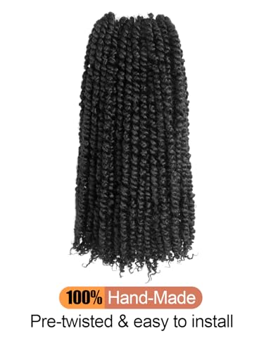 Passion Twist Hair 16 Inch Pre Twisted Crochet Braids - 8 Packs, 1B (Natural Black)