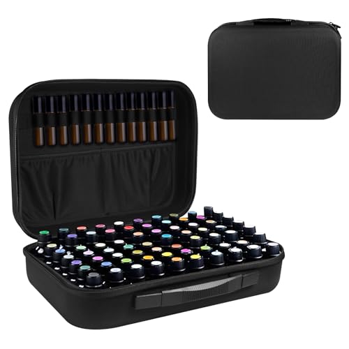 Essential Oil Storage Carrying Case, 70 Bottles Essential Oils Box for 5ml 10ml 15ml Roller Bottles Travel Storage Organizer Bag for doTERRA & Young Living (Black)