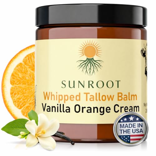 Whipped Tallow Balm, Vanilla Orange Cream Moisturizer, Natural Ingredients, Glass Jar, 2.85 oz, Face and Body Care