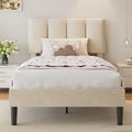Twin Size Bed Frame with Upholstered Headboard - Pale Beige, Platform Design, Noise-Reducing, Easy Assembly