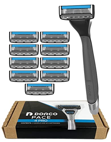 Dorco Pace 4 Pro Razor Handle & 10 Cartridge Pack - Men’s 4-Blade Shaving System