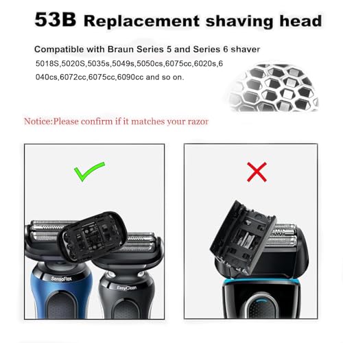 Black 53B Replacement Blade Head for Braun Series 5 & 6 Electric Shavers - Compatible with 5018S 5020S 5035s