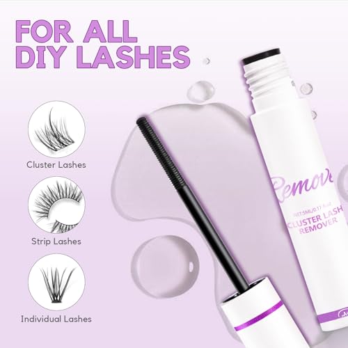 GAQQI Lash Glue Remover for Lash Clusters, Eyelash Remover for DIY Home Use, Gentle Formula for Sensitive Eyes, Quick & Deep Dissolving Adhesive, 5ml