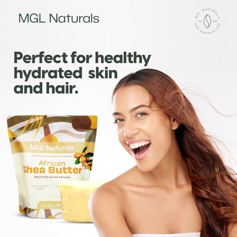 MGL Naturals Raw African Shea Butter Ivory 1 lb, 100% Pure and Unrefined. Nourish and moisturize skin and hair. Use alone or DIY recipes. From Ghana, West Africa. (1 lb)