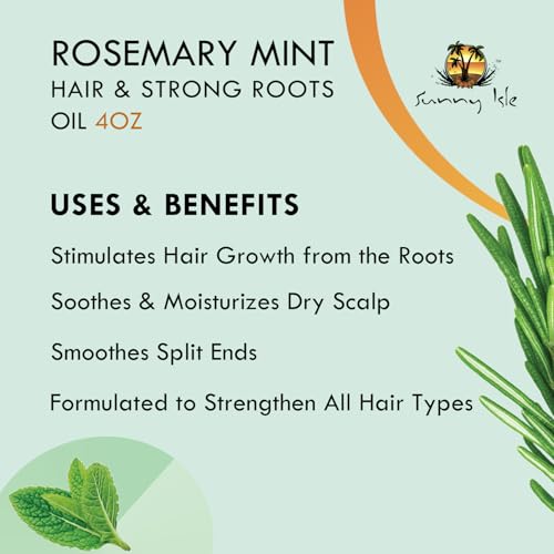 Sunny Isle Rosemary Mint Hair & Strong Roots Oil 4oz - Biotin, Authentic Jamaican Black Castor Oil