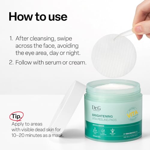 Dr. G Brightening Vita Peeling Pads - 70 Count Exfoliating Facial Pads for Skin Tone & Blackhead Removal