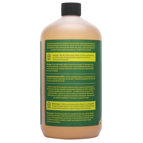 32 Fl Oz Desert Essence Tea Tree Castile Liquid Soap for Face & Body