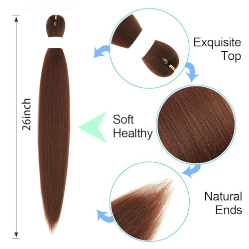 30# Pre Stretched Braiding Hair Extensions 36 Inches Brown 8 Pack - Itch-Free Yaki Texture