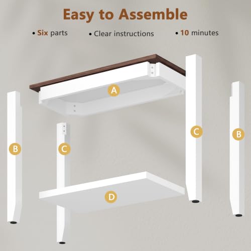 Hoctieon 2-Tier Wooden End Table Set of 2 White + Walnut Compact Nightstands for Small Spaces