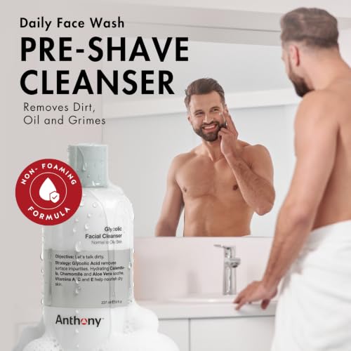 Anthony Glycolic Acid Face Wash for Men - Deep Cleansing & Shaving Prep, 8 Fl Oz
