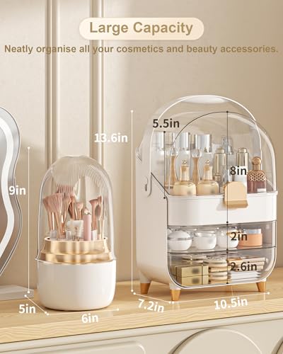 Anylady Makeup Organizer Countertop - White Brush Style, 3-Tier Cosmetic Storage