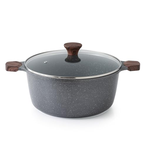 7 Quart Nonstick Stock Pot with Lid - Gray, Induction Compatible
