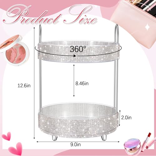 Honeydak 2 Tiers Rotating Cosmetic Display with Rhinestones - White