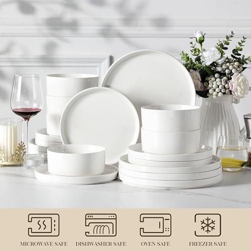 Ivory White Porcelain Dinnerware Set for 6 - 18 Piece Serving Plates & Bowls