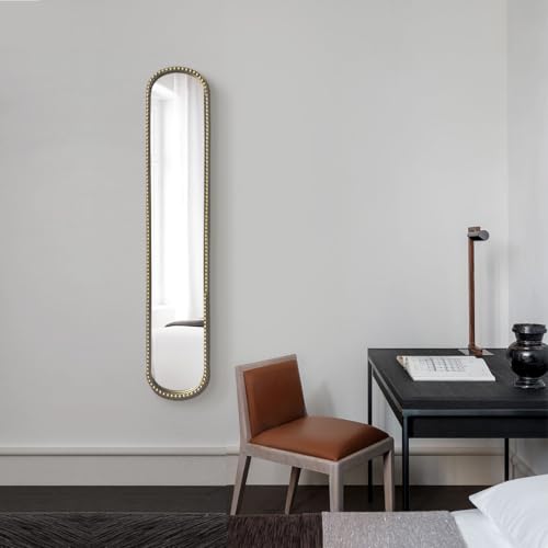 Gold Narrow Wall Mirror 44 Inch Tall Oval Metal Frame for Entryway & Bathroom - Variation: Gold-1pack