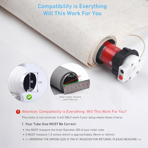 Battery Roller Shade Motor ERB25 for 1.5 Inch/38mm Tube DIY Electric Blinds - Bare Motor, Variation 38mm(1.5") Tube