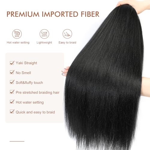 Pre-Stretched Braiding Hair - 40 Inch 8 Packs Natural Black Yaki Texture for Twist and Box Braids - Variation of 40 Inch (Pack of 8) / 1B