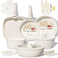 White 24-Piece Ceramic Cookware Set with Nonstick Coating & Removable Handles