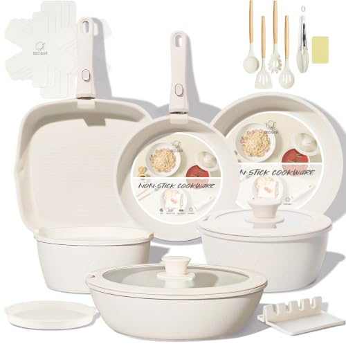 White 24-Piece Ceramic Cookware Set with Nonstick Coating & Removable Handles
