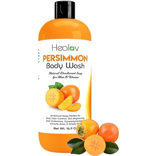Persimmon Body Wash for Body Odor Control ? Purifying Deodorizing Soap for Eliminating Odor ? Underarms, Intimate Inner Thigh, Bikini Area, Smelly Feet ? Natural Deodorant Soap, Kids Safe