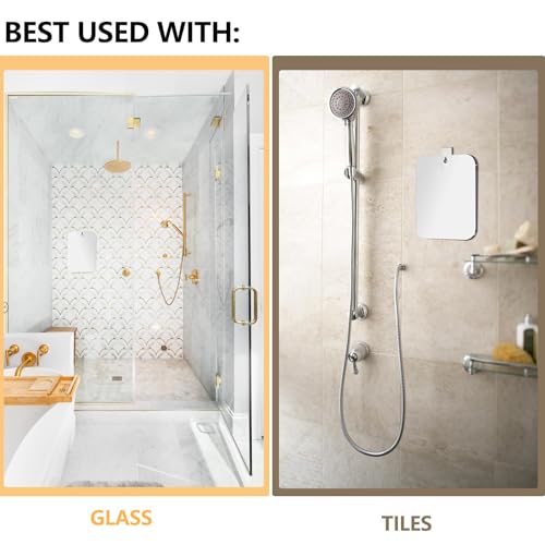 Shatterproof Shower Mirror for Shaving with Hook (Lager 11 x 7 inch) 40% Cheaper Than The Original,Unbreakable Deluxe Plexiglass Makeup Mirror,Bathroom Wall Hanging,Portable Handheld Camping