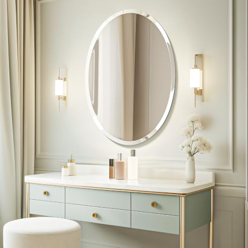 USHOWER Frameless Oval Bathroom Mirror 24x36 Inch Over Sink - Modern Design