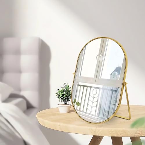 Adjustable Oval Vanity Mirror with Gold Metal Frame - Tabletop Makeup & Room Decor