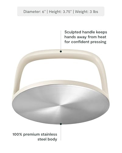 Cream Caraway Stainless Steel Grill Press with Handle – Even Pressing & Seared Results