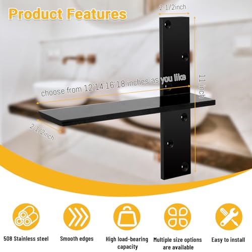 12 Inch Heavy-Duty Floating Shower Bench Brackets - 4 Pack Wall Mount Supports