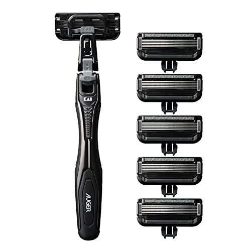 Auger 5-Blade Razor Set with Holder & 6 Replacement Blades for Men