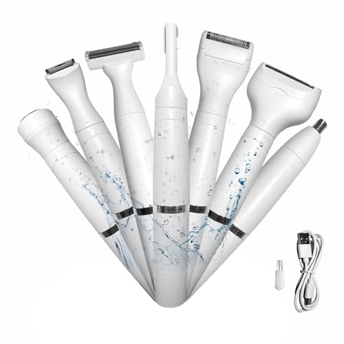 Bikini Trimmer for Women, 7 in 1 Electric Razor, Hair Trimmer for Face Nose Eyebrow Legs Arm Armpit Bikini, Waterproof, Painless Rechargeable Body Shavers Set