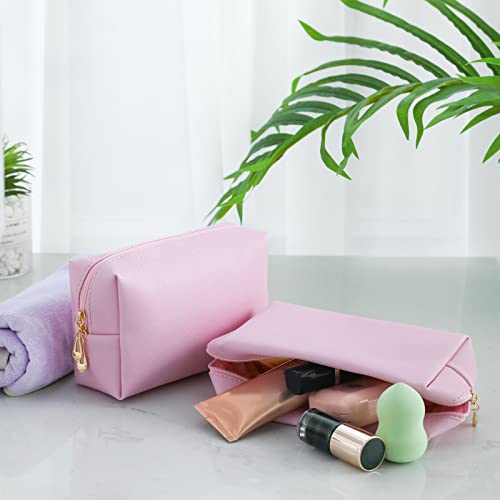 Gerrii 6 Pcs Preppy Patch Makeup Bag PU Leather Cosmetic Pouch Waterproof Cosmetic Pouch with Zipper Portable Travel Toiletry Organizer Bag Makeup Case Gift for Women Friends(Pink)