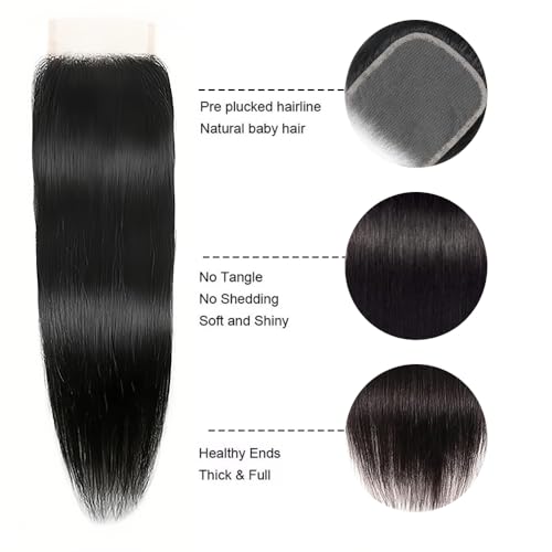 Natural Color Lace Closure 4x4 HD Transparent Swiss Lace 18 Inch Straight Human Hair - Variation LC #1B S