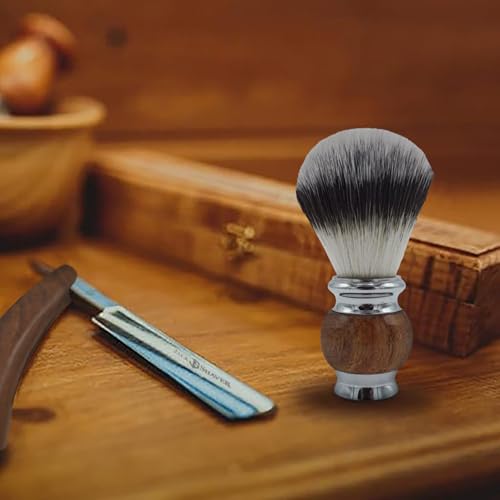 Men's Shaving Brush with Synthetic Silvertip Bristles - Hardwood & Stainless Steel