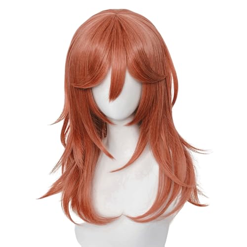 Pink Orange Cosplay Wig for Women - Long Curly Anime Hair with Bangs, 20 Inch