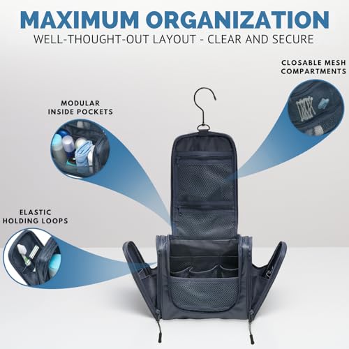 Travel Toiletry Bag for Women and Men - Navy Blue | Spacious & Waterproof