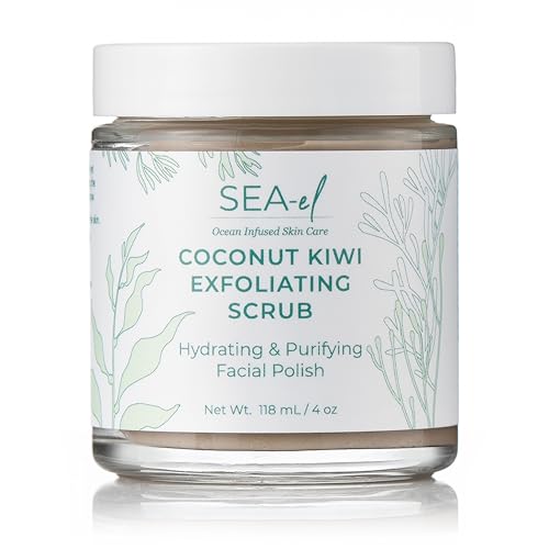 Sea-El Coconut Kiwi Exfoliating Face Scrub - Hydrating & Anti-Aging Facial Cleanser, 4 Oz