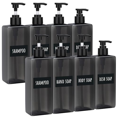 Gray 16.9oz Refillable Shampoo & Conditioner Dispenser Set - 8pcs with Labels