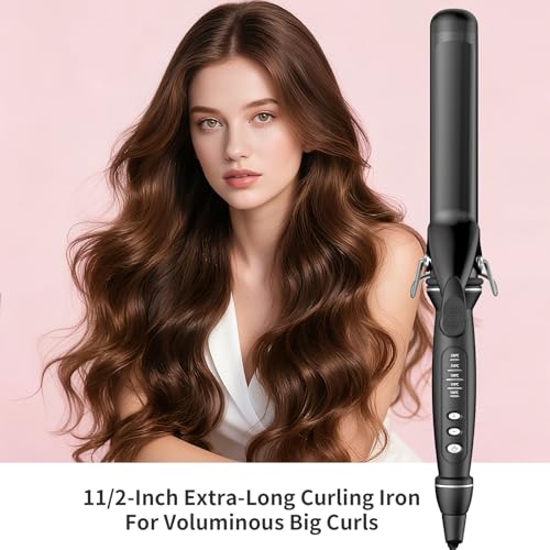 SAOSA 1.5 Inch Curling Iron - Tourmaline Ceramic Long Barrel, Auto Shut-Off, Dual Voltage for Travel