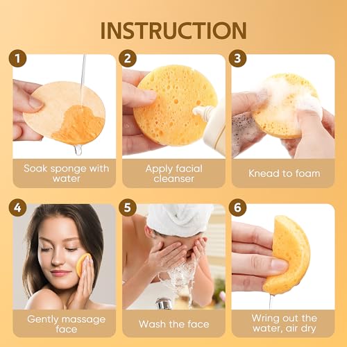 GAINWELL Compressed Facial Sponges 200PCS Yellow — Personal Spa Cleansing Pads (Pack of 50 x 4)