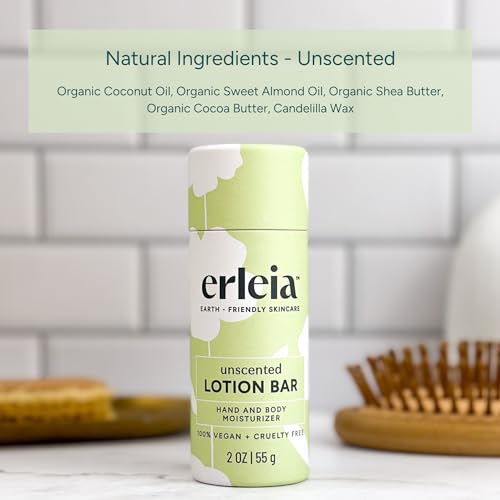 Erleia Unscented Vegan Lotion Bar - Travel-Friendly, Plastic-Free & Moisturizing