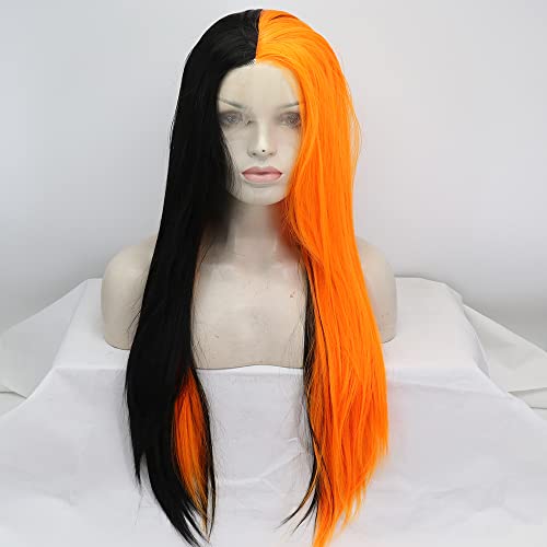 Ginger Black Half Lace Front Wig for Women - Long Silky Straight Hair, 26 Inch, Heat-Resistant Fiber