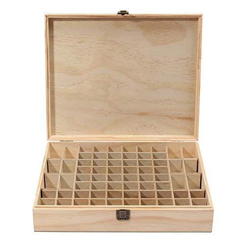 Wooden Essential Oil Storage Box with 68 Slots, Cap Labels & Carry Handle