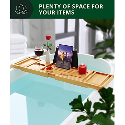 ROYAL CRAFT WOOD Bathtub Tray Caddy for Tub, Bamboo Bath Shelf, Premium Foldable Wood Bath Table, Expandable Bathtub & Bathroom Accessories, New Home Gifts for Mom, Housewarming, Anniversary, Wedding