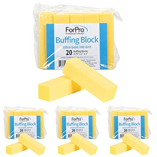 ForPro Ultra Gold Buffing Block, 240 Grit, Four-Sided Manicure & Pedicure Nail Buffer, 3.75¡± L x 1¡± W x 1¡± H, 20-Count (Pack of 4)