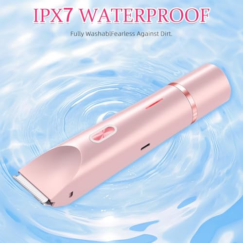 Bikini Trimmer for Women, 2 in 1 Electric Razors for Women, Dermave Bikini Shaver, IPX7 Waterproof & Easy Cleaning, Ceramic Blade, 120 Min Cordless Runtime, Ultra Low Silent(Pink).